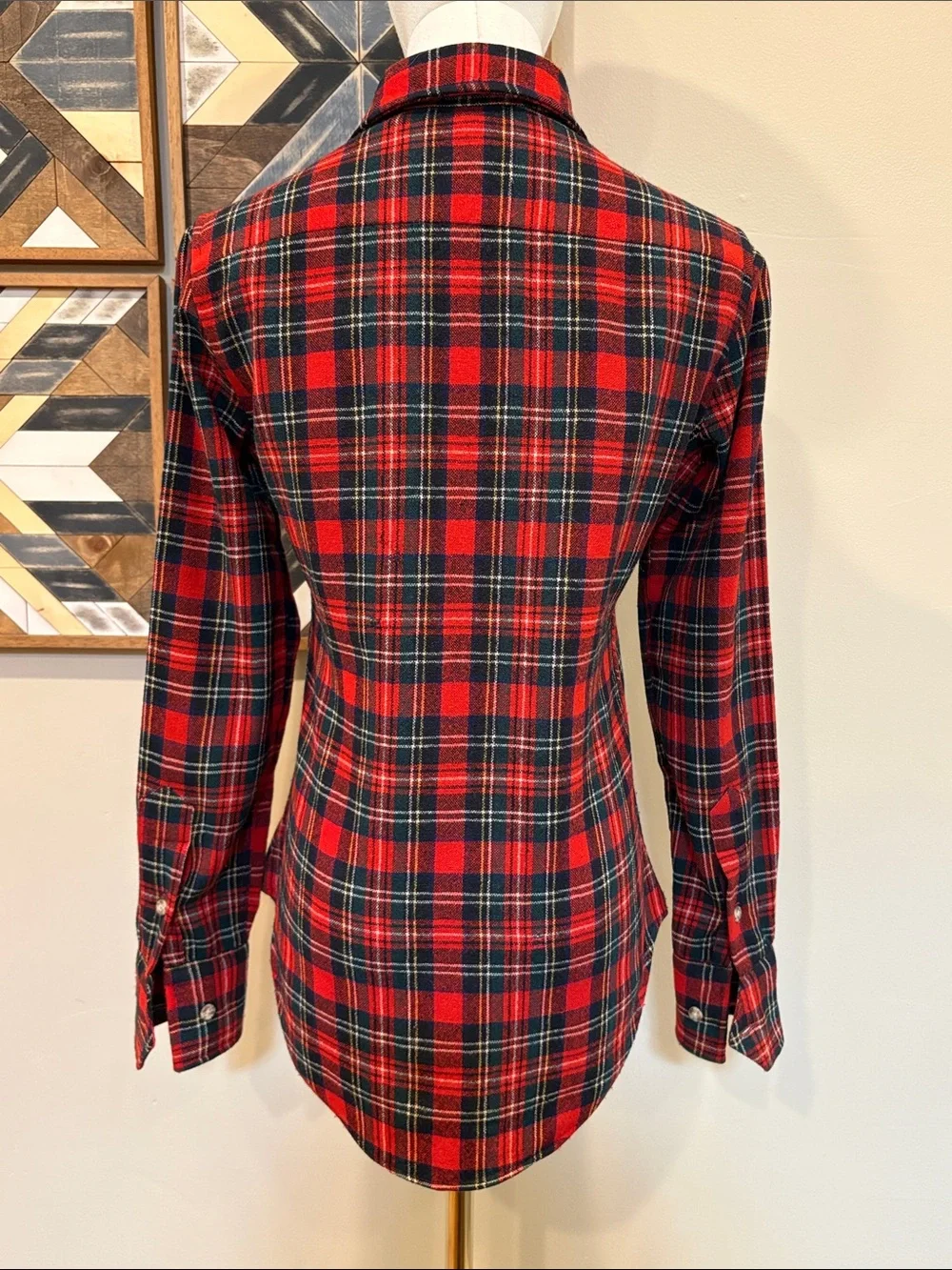 Vintage Ralph Lauren 70s Plaid Button Down Leather Patch Top size 8 *As-Is* - Picture 6 of 16